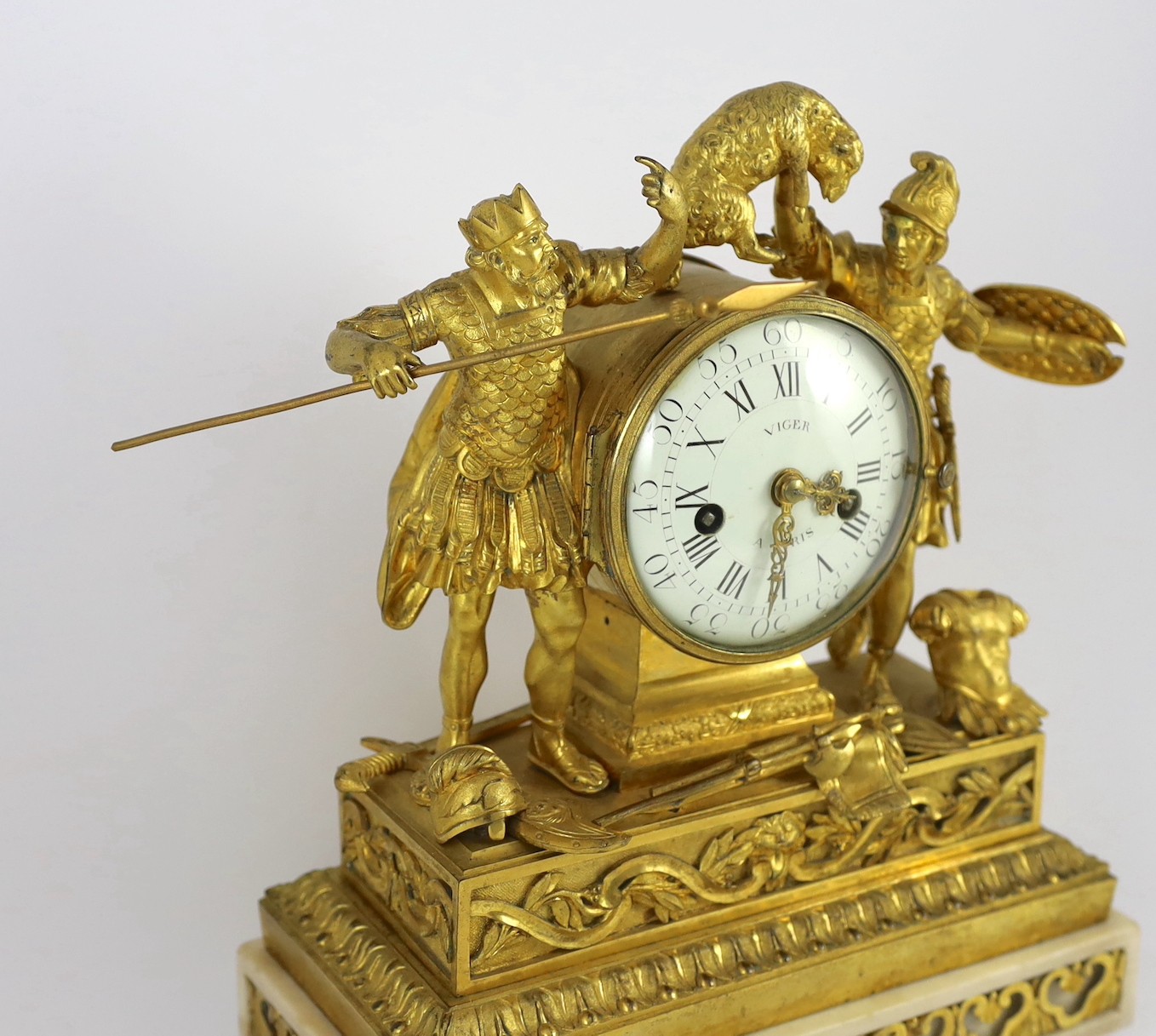 Viger à Paris. An early 19th century French ormolu mantel clock, width 28cm depth 14cm height 36cm